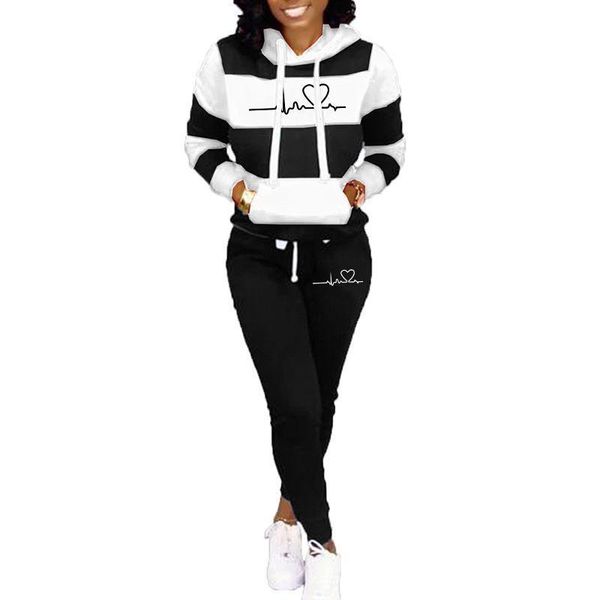 

tracksuit ankle length set harajuku womens tracksuits clothes letter love hooded sweatshirt pullover hoodie pants two piece ensemble femme s, Gray