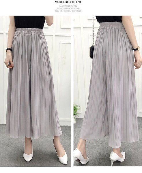 

women's pants & capris 2021 summer thin casual nine point pleated wide leg student five colors, Black;white