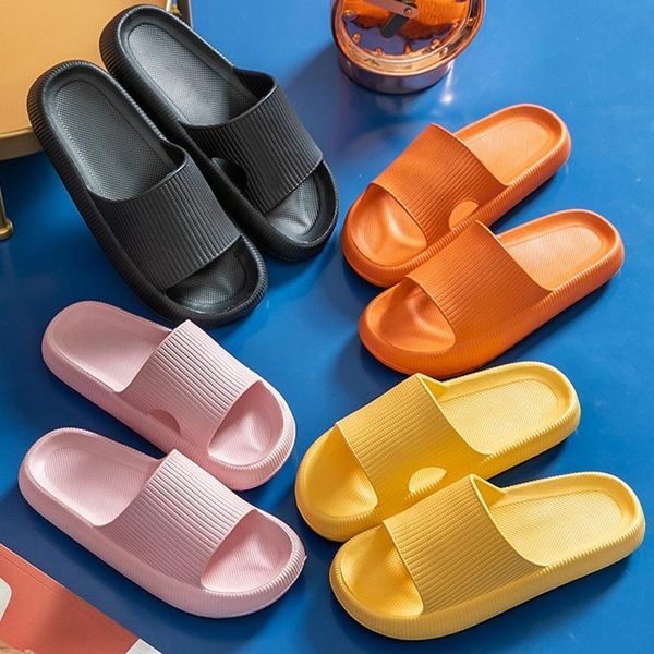 

slippers women thick platform summer beach eva soft sole slide sandals leisure men ladies indoor bathroom anti-slip shoes, Black
