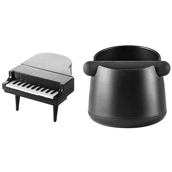 

pcs black creative piano modeling keys fruit fork & 1 coffee grounds bucket plastic knocking box forks