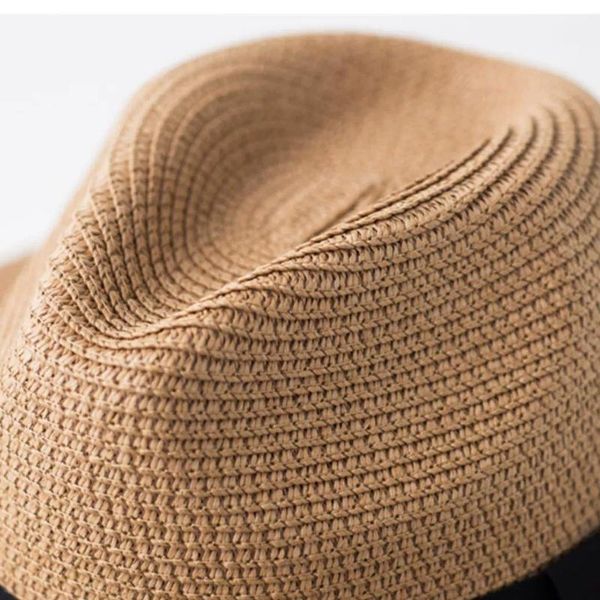 

wide brim hats summer ribbon sun hat casual vacation panama er straw women beach jazz men foldable chapeau, Blue;gray