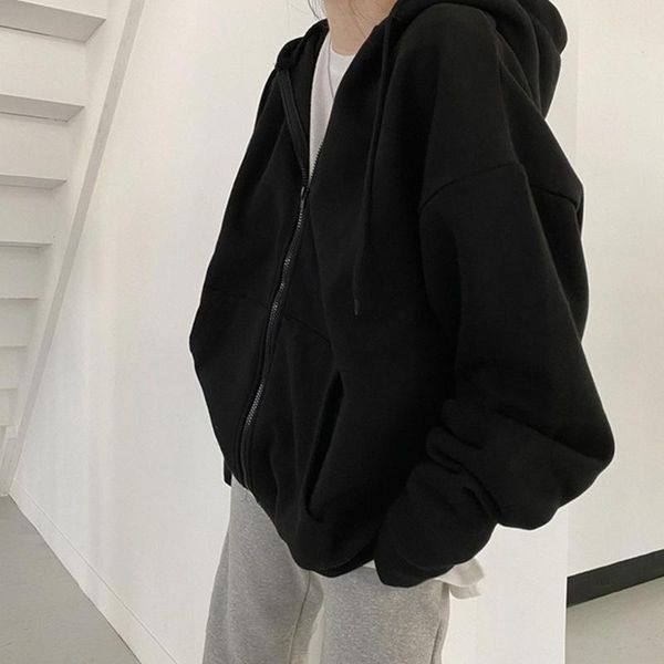 

running jackets women hoodie harajuku korean version loose oversized sweatshirts solid color long-sleeved hooded sweatshirt student girl top, Black;red