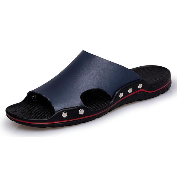 

slippers men sandals leather beach flat man's casual lightweight outdoor male shoes big size 48 zapatillas hombre, Black