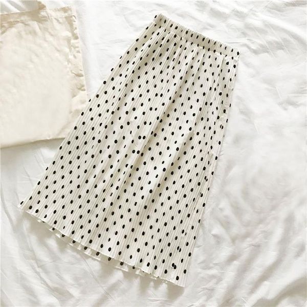 

polka dot pleated fashion summer women skirt white midi black faldas largas de fiesta