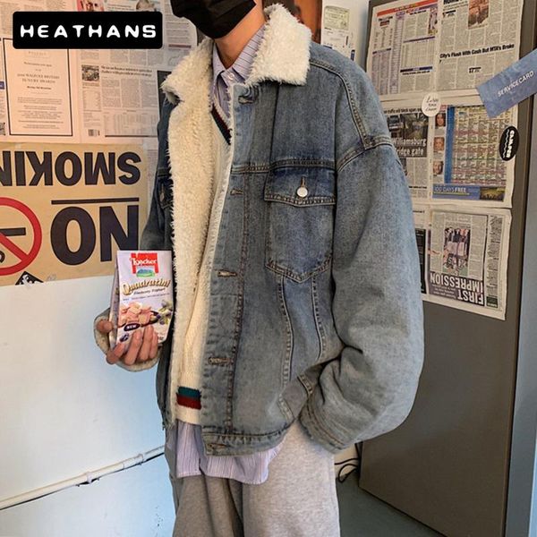 

winter fashion mens jean jacket outwear male cowboy men and coat trendy warm fleece denim men's jackets, Black;brown