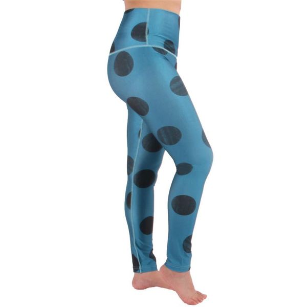 

leggings women high waist plus size petrol blue dots yoga pant cycling legging running pantalones gym workout leggins pants, Black;blue