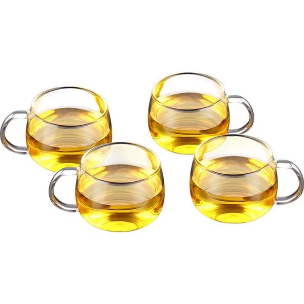 

cups & saucers heat-resistant glass with handle transparent teacup water small coffee 4-piece set simple household handmade