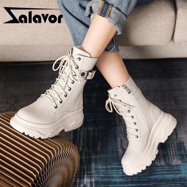 

boots zalavor women half short real leather thick bottom winter shoes fashion cool footwear size 34-40, Black