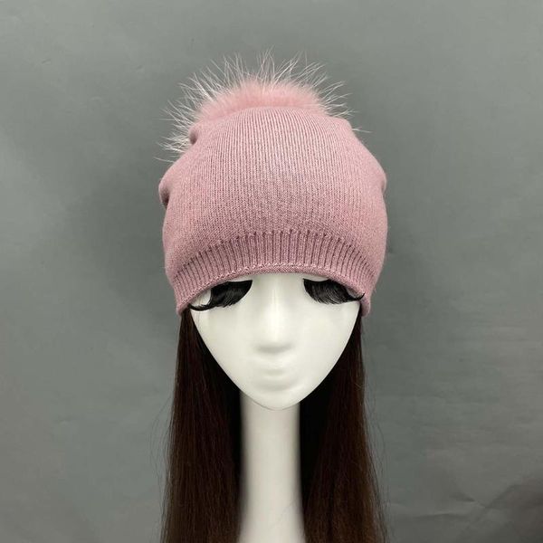 

beanie/skull caps large back head smooth board wool hat casual raccoon balls can be dyed decorated, Blue;gray