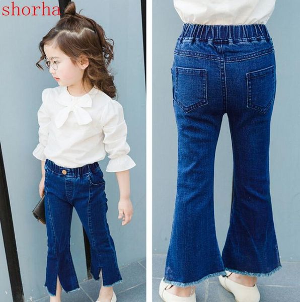 

spring and autumn girls split jeans flared pants trousers kids denim, Blue