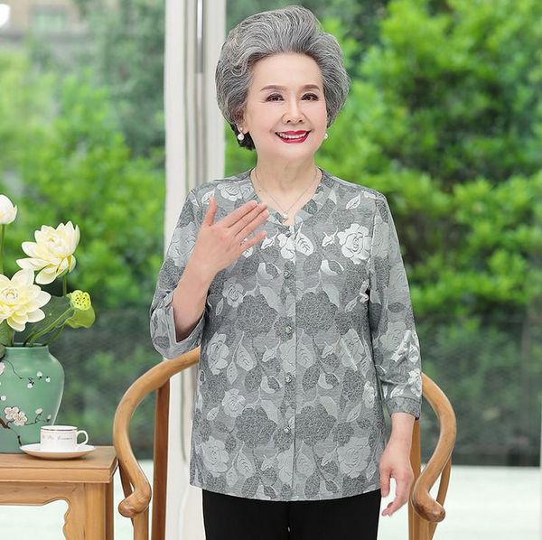 

three quarters shirt women 2021 spring summer middle age mother blouse grandma women's blouses & shirts, White