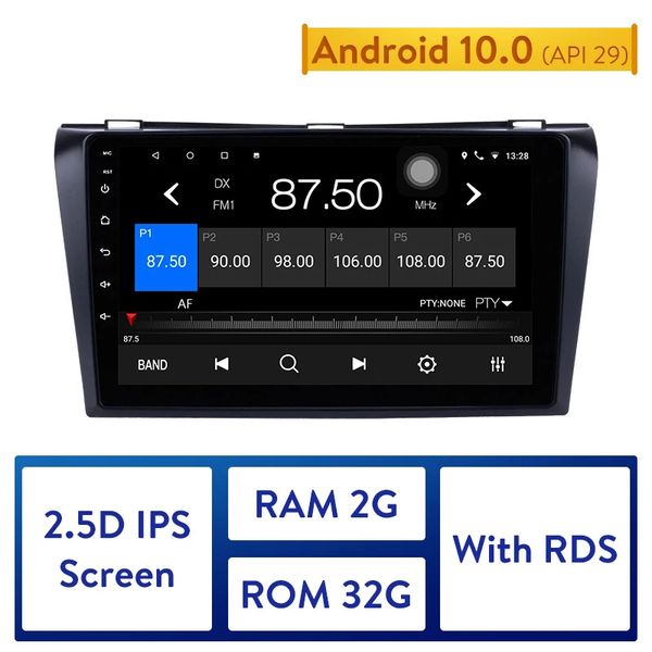 

2 din car dvd player 9" android 10.0 multi-touchscreen radio gps navigation for 2004-2009 mazda 3 with wifi aux fm/am bluetooth