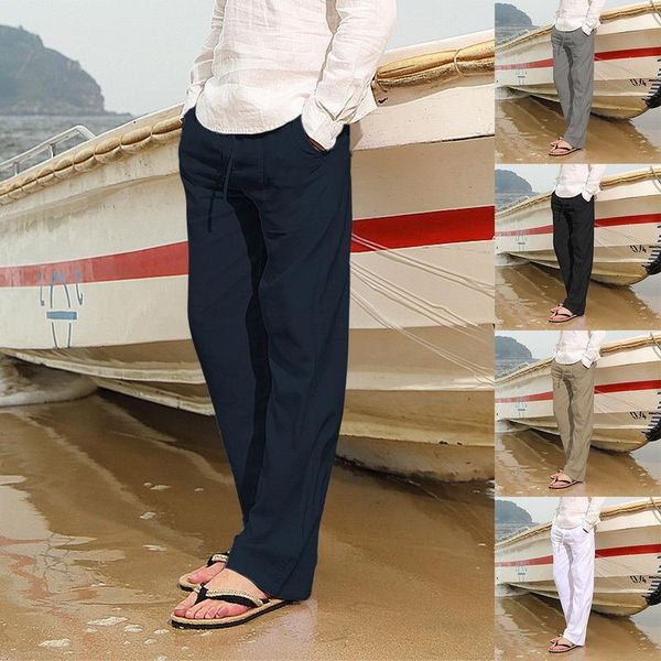 

men's pants men casual cotton linen wed leg thai fisherman loose long pant white black solid color autumn summer plus size m-3xl