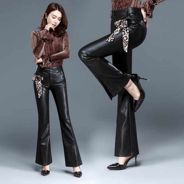 

women's pants & capris women fashion lace up slim fit harajuku slacks streetwear waist plus size leisure leather, Black;white