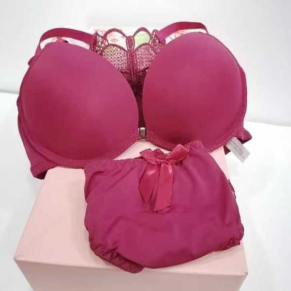

bras sets lingerie set bra and panty women butterfly front closure lace for push up women's underwear, Red;black