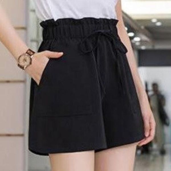

women's shorts summer ruffle plus size women high waist short pants korean style wide leg trousers, White;black