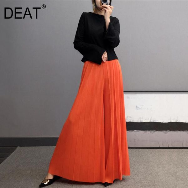 

women's pants & capris deat woman pleated wide leg solid elastic waist long length elegant wild casual style 2021 autumn fashion 15hx24, Black;white