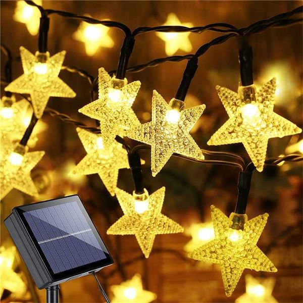 Solar Star String Luzes 8 Modos Luzes Fadas de Fadas de Twinkle Solar Luzes Impermeáveis ​​para Gardas ao ar livre Gramado Natal 211104