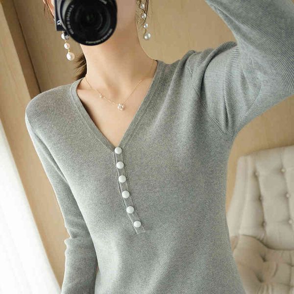 

sweaters autumn 100% cotton women clothing korean style v-neck solid color long sleeve sweater woman casual basic shirt top, White;black