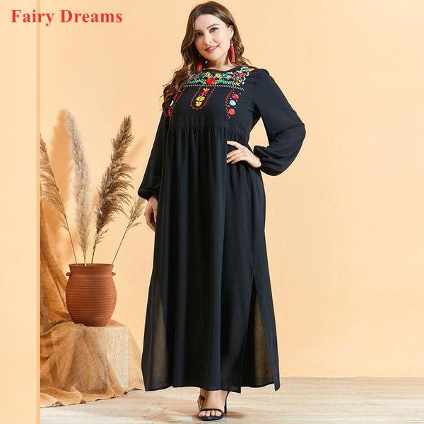 

plus size islamic women's abaya embroidered pleated slit long dress arabian muslim robe lady clothing turkish dubai pakistan ethnic, Red