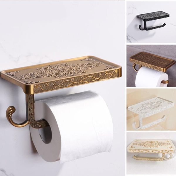 

1pc bronze carving durable bath decor vintage antique shelves bathroom rack roll paper holder toilet wall mobile phone mount holders