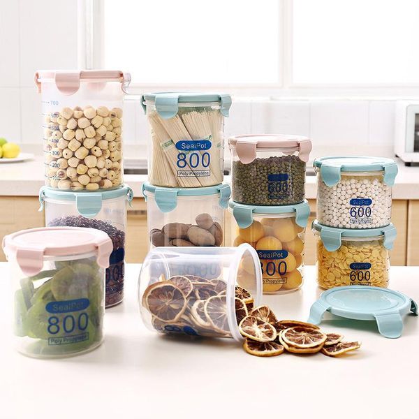 

storage bottles & jars pp sealed with cover kitchen transparent plastic household grain box round belt
