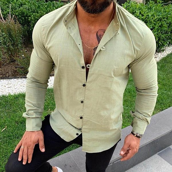 

men's shirt solid color collar street casual button-down long sleeve cotton casual fashion comfortable green white black / spring / su