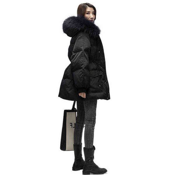 

medium and long down cotton padded clothes korean version in winter 2021 small loose et thickened bread, Black