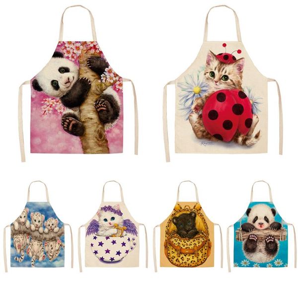 

cartoon cat/panda/tiger print apron baking accessories aprons for women kitchen cooking cafe