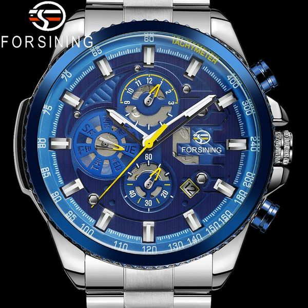 

wristwatches forsining fashion automatic mechanical men wristwatch military sport male clock blue waterproof man watch 6909, Slivery;brown