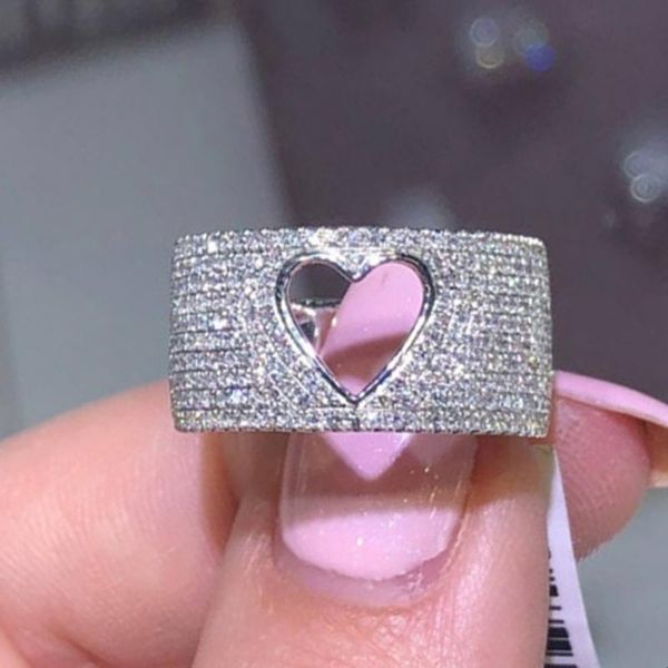 

est arrival fashion rings for women hollow love heart design little white zircon jewelry valentines day gift 40m835 cluster, Golden;silver