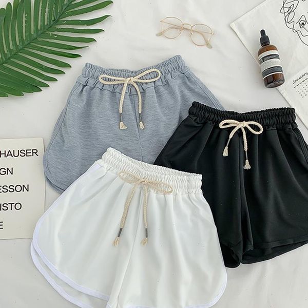 

women short lace up casual summer shorts simple elastic slim straight ladies fashion beach high waist black white female, White;black