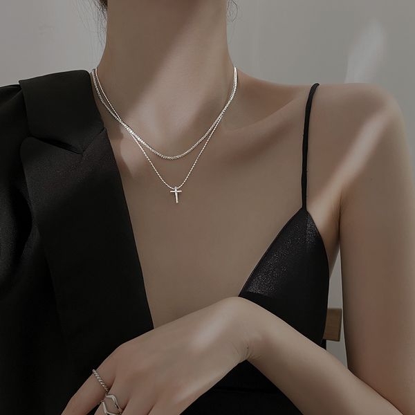 

cross chain silver chain necklace female summer necklace new clavicle contracted