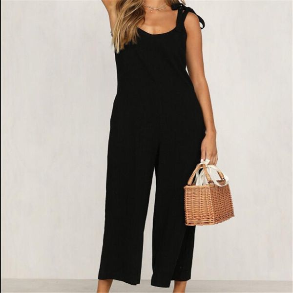

women's jumpsuits & rompers trendy women clothes bandage v-neck sleeveless pocket romper solid backless loose polyester jumpsuit one pi, Black;white