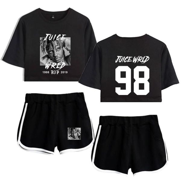 

two piece dress 2021 r.i.p. hip hop rapper juice wrld jarad anthony higgins print women set shorts+lovely t-shirt clothes, White