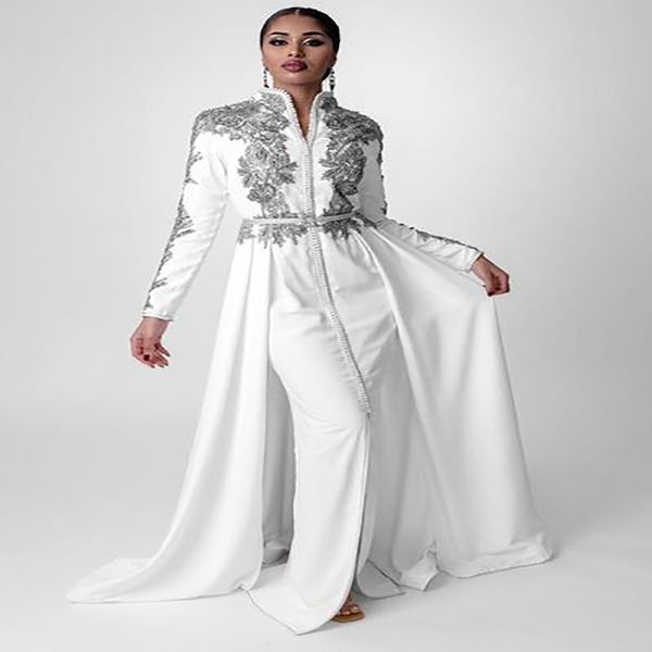 Elegante branco árabe morrocan vestidos de noite 2021 kaftan dubai formal vestido formal vestido longo longo robe de soirée mariage moda abaya vestidos