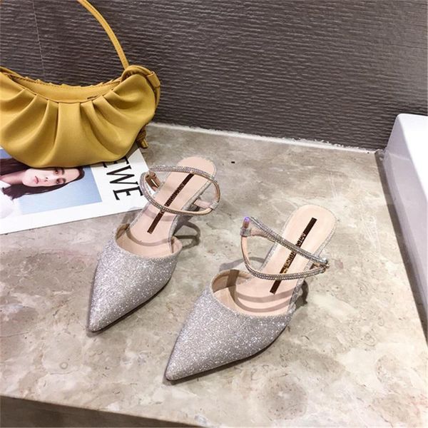 

summer water diamond pointed high heel slim heels shiny sandals 5jcd, Black