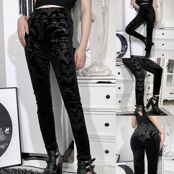 

women's pants & capris vintage black aesthetic high waist leggings goth dark tights women skinny, Black;white