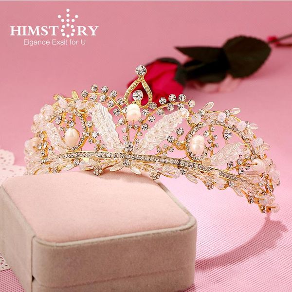 

hair clips & barrettes himstory handmade beaded crystal pearl bridal tiaras wedding diadem for bride headwear jewelry accessories, Golden;silver