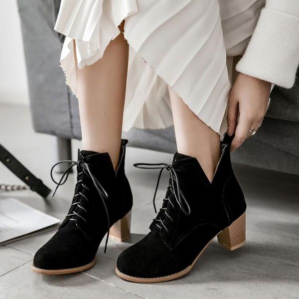 

boots big size 9 10 11-13 women shoes ankle for ladies woman winter round head cross binding, Black