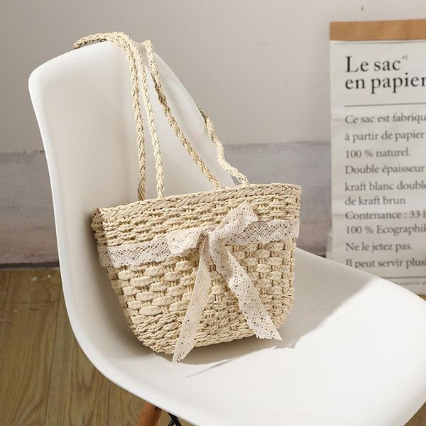 

evening bags 2021 ladies straw woven handbag women holiday beach casual bow-knot bag fashion retro shoulder