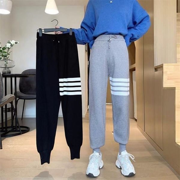 

new knitted sportswomen's with four bars tb loose binding feet show thin versatile casual harlan autumn and winter pants, Black
