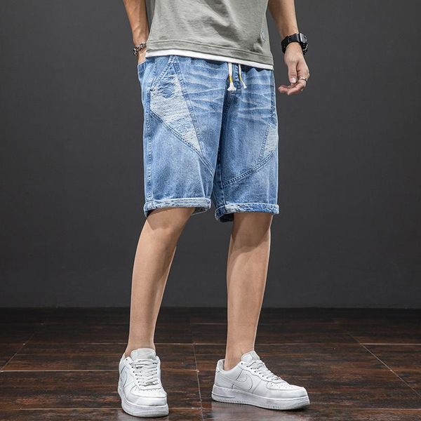 

men's jeans plus size summer blue short men knee-length cotton casual baggy trousers male striped denim shorts 6xl 7xl 8xl