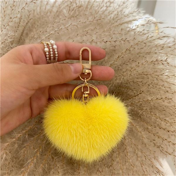 

keychains 8cm real ball pompom heart shaped keyring phone car bag charm pandent, Silver