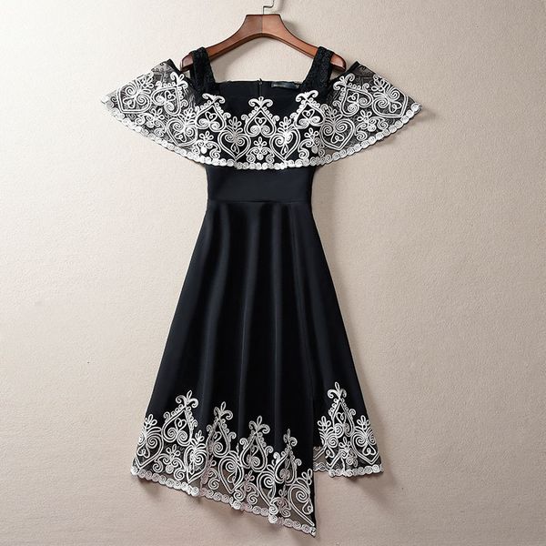 

dress the spring and summer off shoulder women sweet embroidery slim elegant lady plus size party a-line dress -3xl, Black;gray