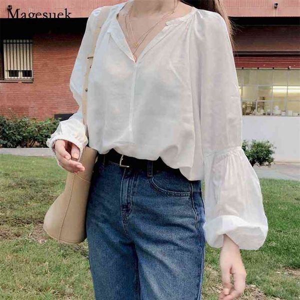 

elegant v-neck autumn women overalls blouse long sleeve early feminine korean chic solid color women's shirts blusas 11191 210518, White
