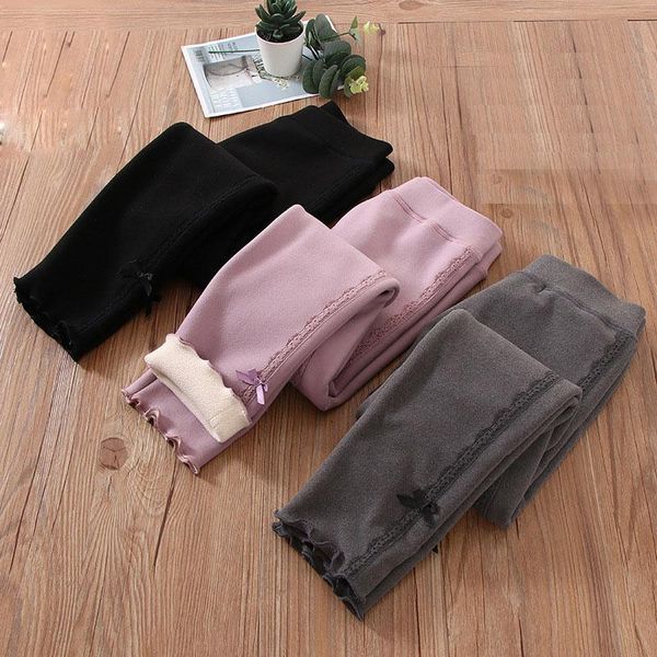 

trousers children's 2021 winter kid's girls lace bow fleece long pants baby toddler thick leggings autumn casual warm teen, Blue