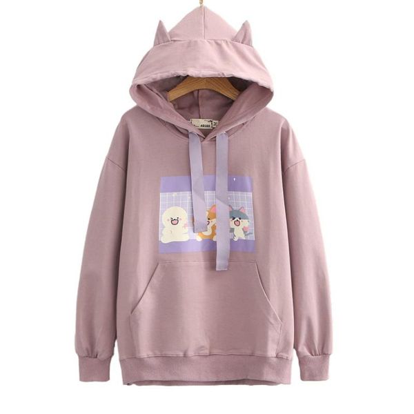 

women's hoodies & sweatshirts women hooded sweatshirt harajuku cartoon print cute 2021 autumn long sleeve sweet style ladies pullover t, Black