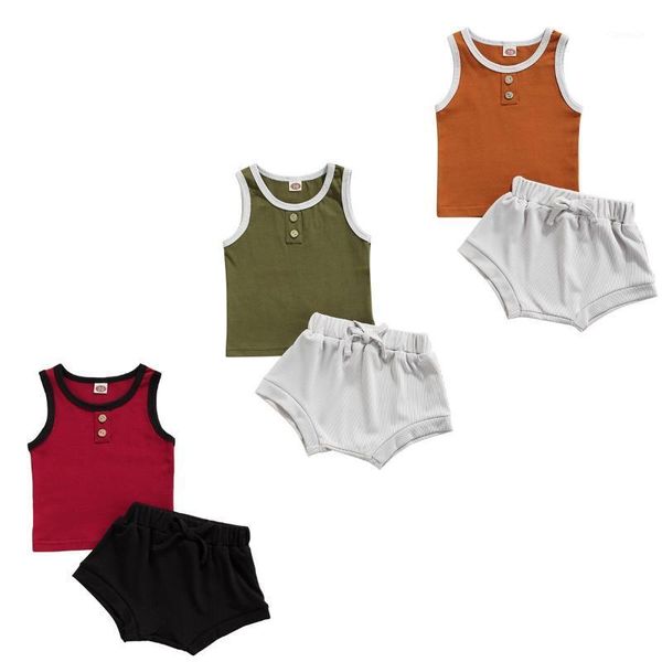 

clothing sets born baby girl boy clothes set button patch sleeveless vest+shorts casual infant summer outfits 2pcs, White