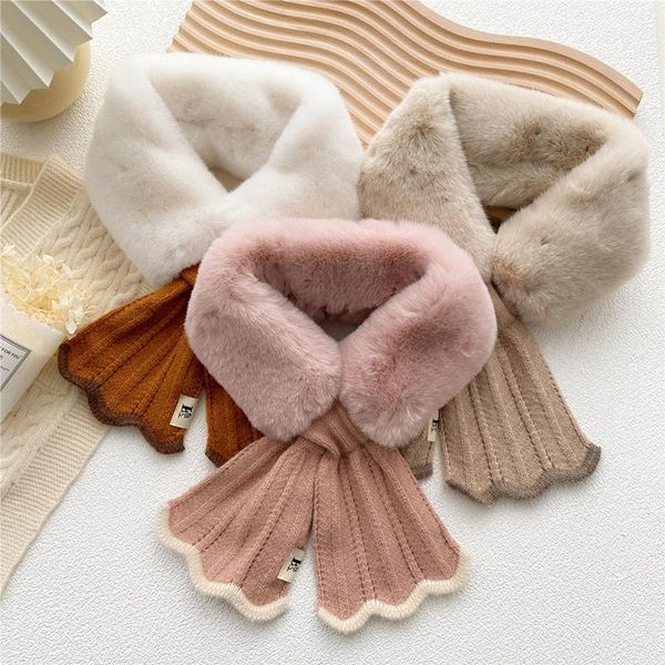 

scarves korean women diamond shaped wool knit cross buckle warm scarf winter faux fur thicken false collar neck guard snood, Blue;gray